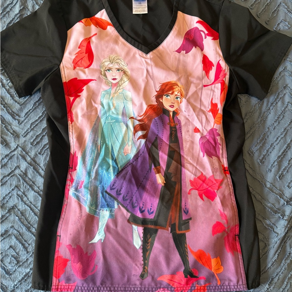 Disney Frozen Scrub Top with Pink and Black Design